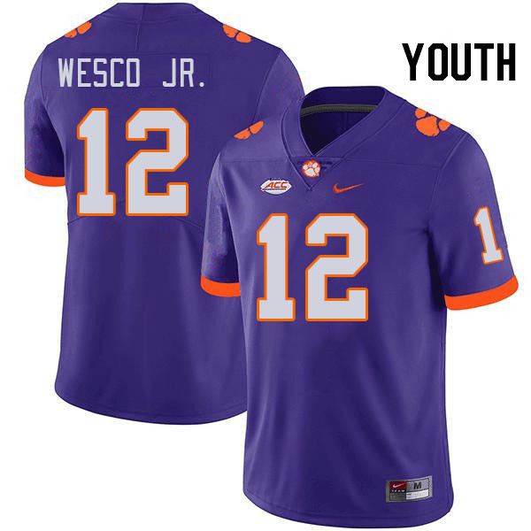 Youth #12 Bryant Wesco Jr. Clemson Tigers College Football Jerseys Stitched-Purple